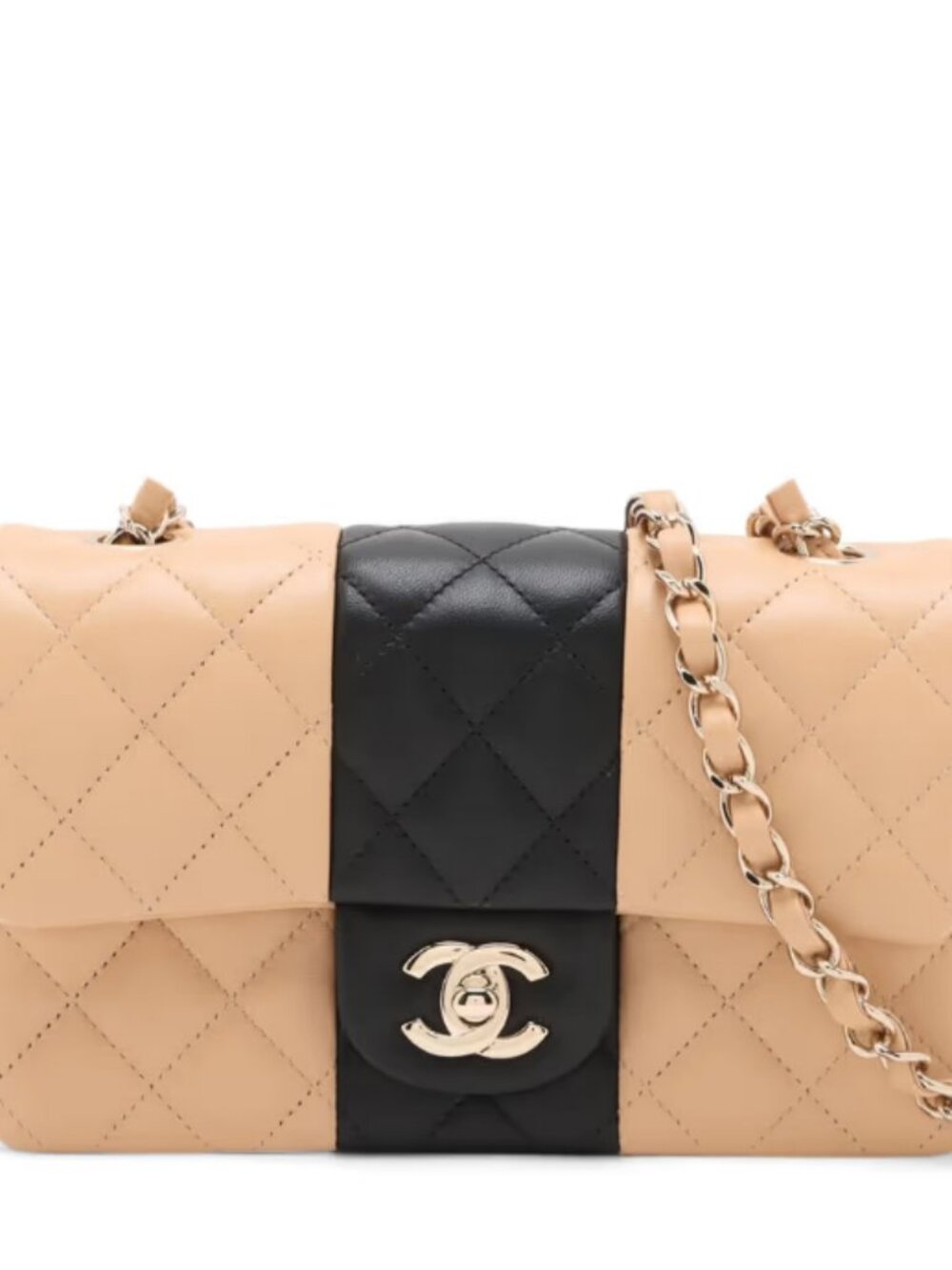 Chanel CC Logo Mini Matelasse 20 Lambskin Single Flap Single Chain Bag Beige